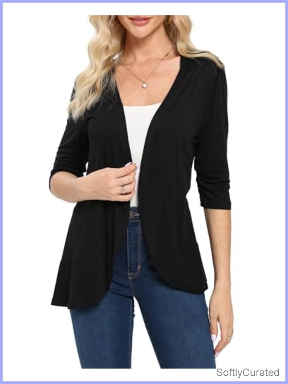 Women's 3/4 Sleeve Open Front Lightweight Cardigan - Casual Layer